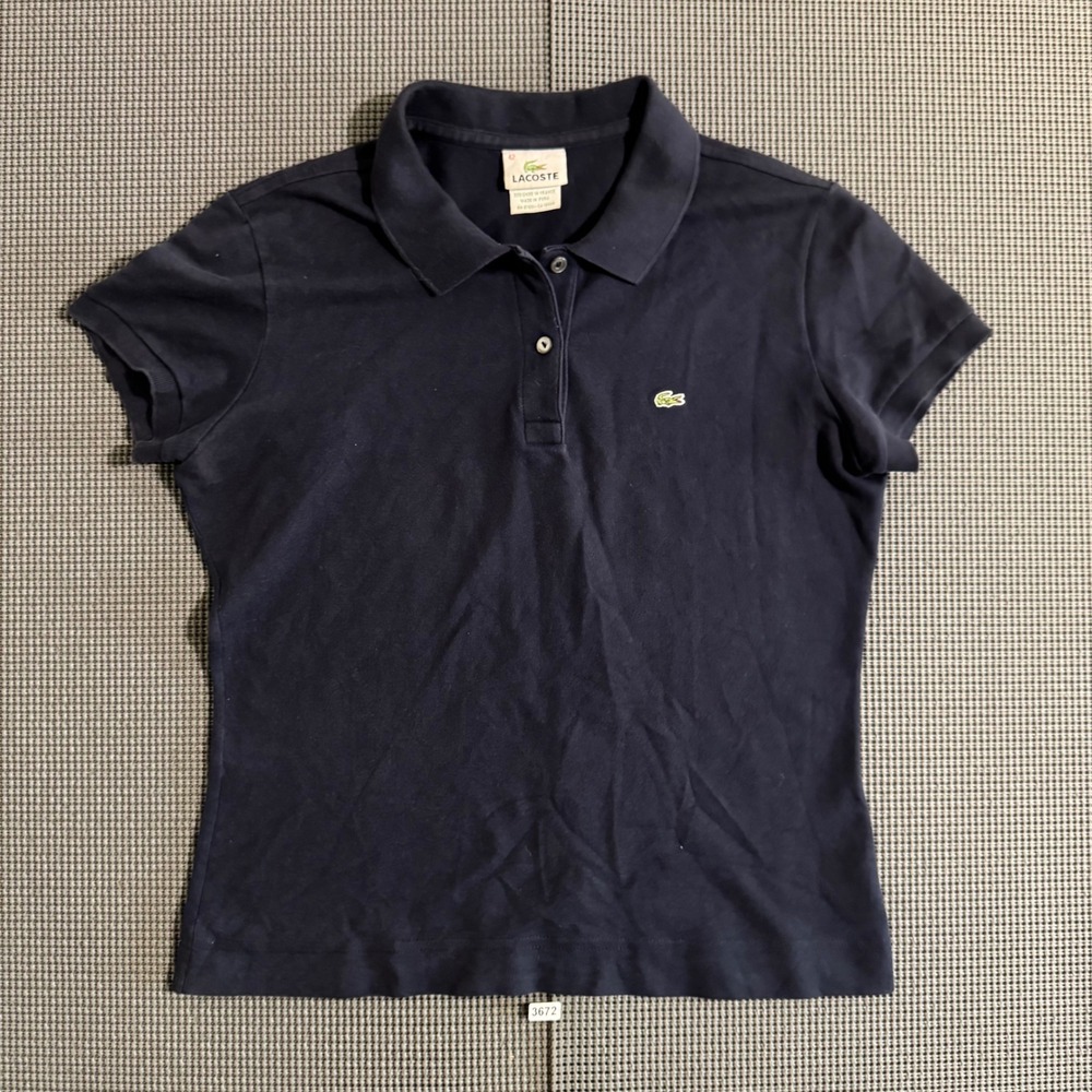 Lacoste Womens Navy Blue Short Sleeve Pique Polo Shirt Size 42